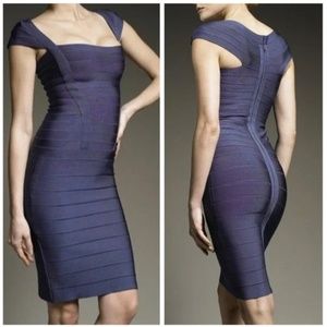 Herve Leger Cap Sleeve Bandage Dress in Navy Blue Size Small